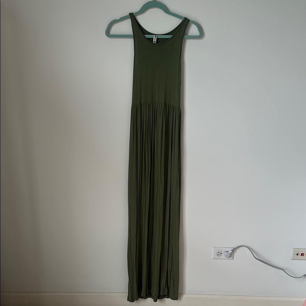 Olive Green Racerback Maxi Dress with Pockets!